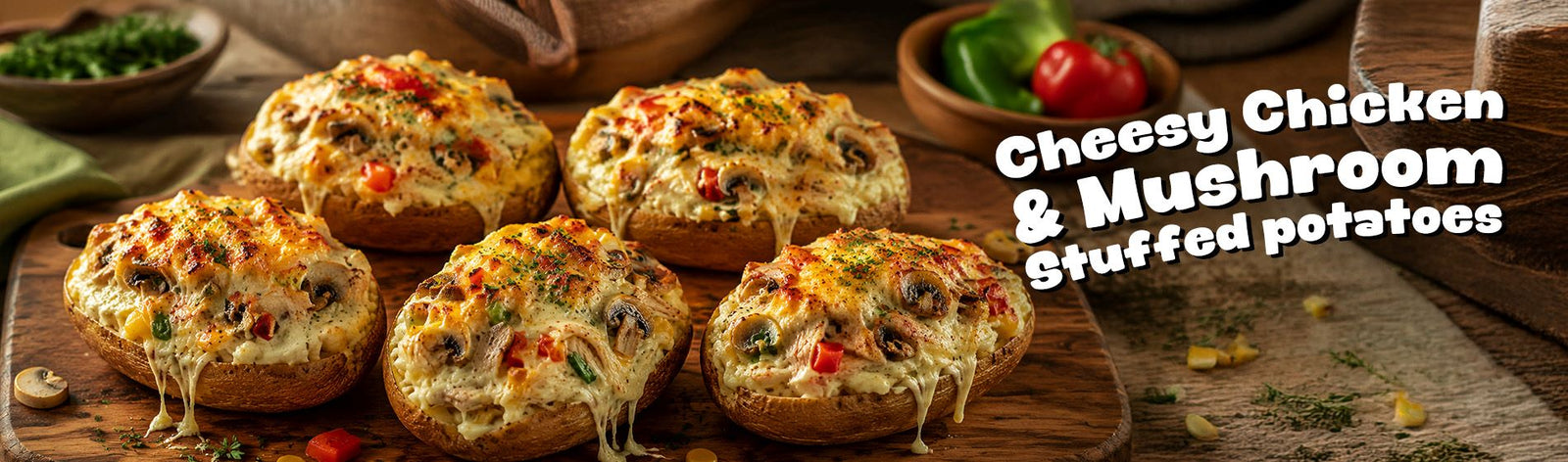 Cheesy Chicken & Mushroom Stuffed potatoes