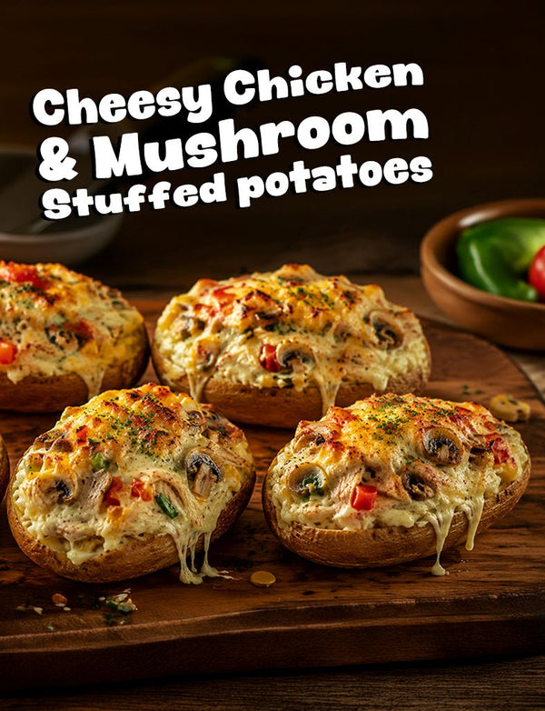 Cheesy Chicken & Mushroom Stuffed potatoes