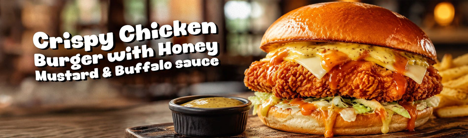 Crispy Chicken Burger with Honey Mustard & Buffalo sauce