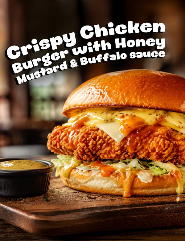 Crispy Chicken Burger with Honey Mustard & Buffalo sauce